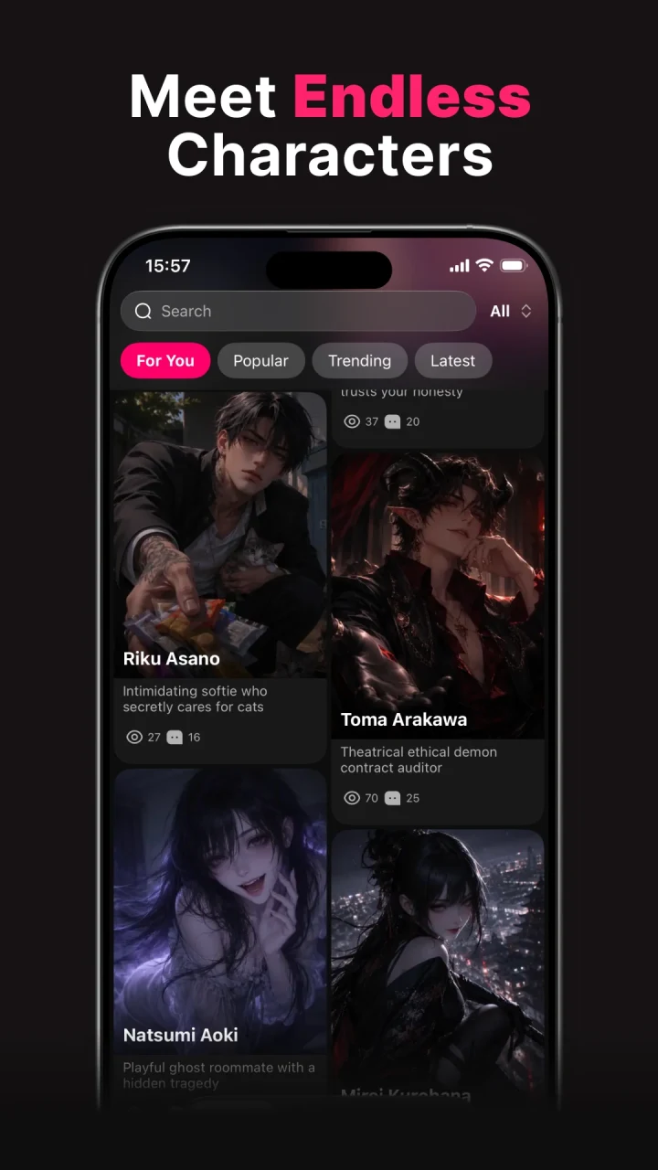 Feva interface showing AI characters